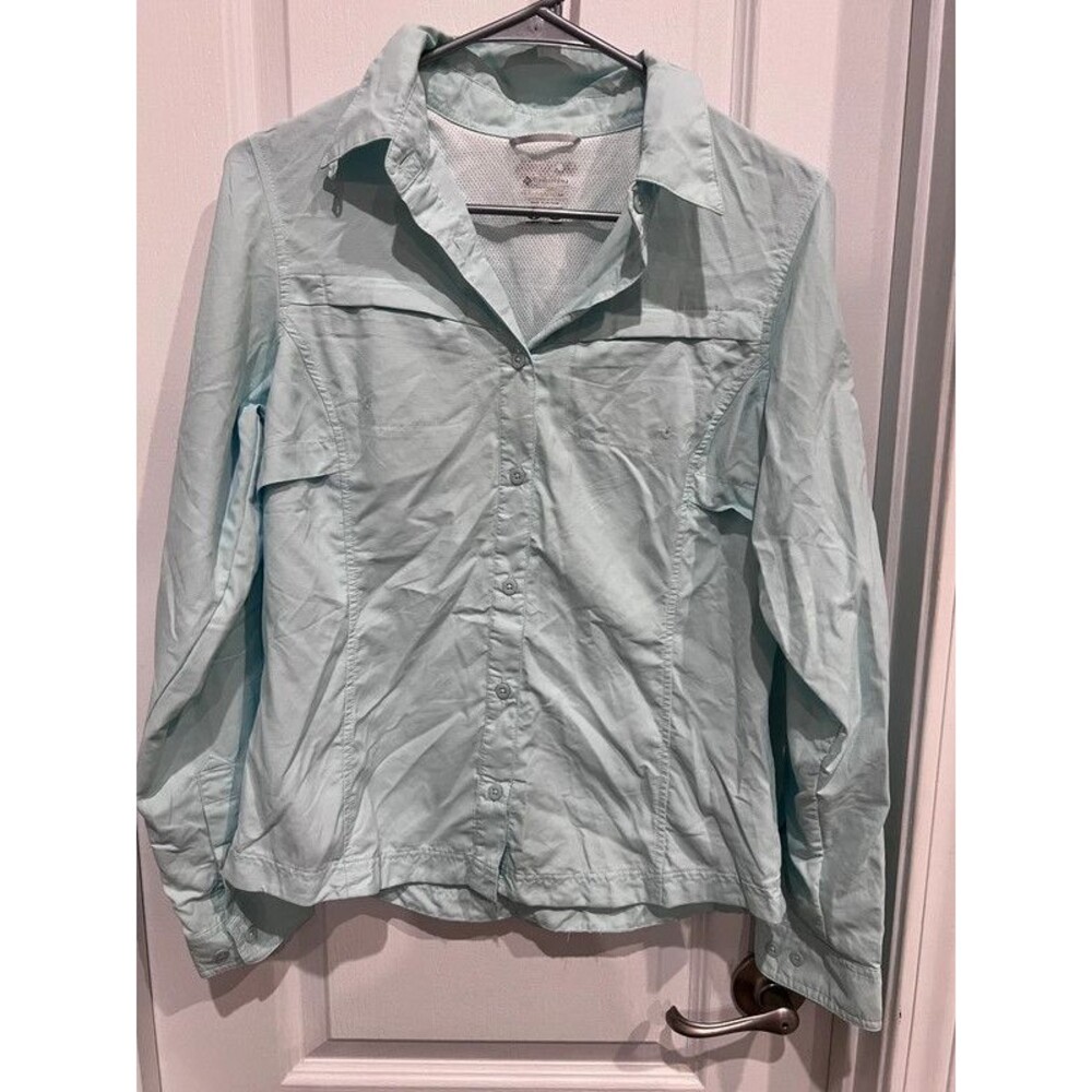 Columbia Titanium Women’s Small Omni-Shade Long Sleeve Fishing Hiking Shirt Blue
